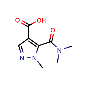 Chemical structure of 5-(dimethylcarbamoyl)-1-methyl-1H-pyrazole-4-carboxylic acid , CAS 1006476-07-8, AChemBlock S84184