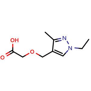 Chemical structure of 2-[(1-ethyl-3-methyl-1H-pyrazol-4-yl)methoxy]acetic acid , CAS 1006456-21-8, AChemBlock S84191