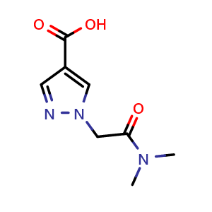 Chemical structure of 1-[(dimethylcarbamoyl)methyl]-1H-pyrazole-4-carboxylic acid , CAS 1006454-68-7, AChemBlock S84193