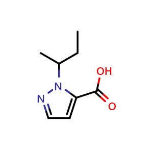 Chemical structure of 1-(butan-2-yl)-1H-pyrazole-5-carboxylic acid , CAS 1006451-49-5, AChemBlock S84200