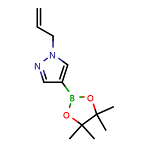 Chemical structure of 1-(prop-2-en-1-yl)-4-(tetramethyl-1,3,2-dioxaborolan-2-yl)-1H-pyrazole , CAS 1000801-78-4, AChemBlock S84277