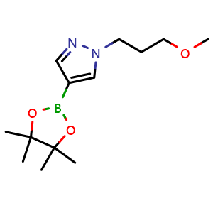 Chemical structure of 1-(3-methoxypropyl)-4-(tetramethyl-1,3,2-dioxaborolan-2-yl)-1H-pyrazole , CAS 1000801-76-2, AChemBlock S84278