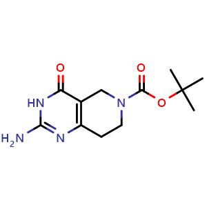 Chemical structure of tert-butyl 2-amino-4-oxo-3,5,7,8-tetrahydropyrido[4,3-d]pyrimidine-6-carboxylate , CAS 1000386-01-5, AChemBlock S84282