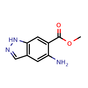 Chemical structure of methyl 5-amino-1H-indazole-6-carboxylate , CAS 1000373-79-4, AChemBlock S84283