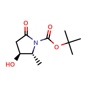 Chemical structure of trans-tert-butyl-3-hydroxy-2-methyl-5-oxo-pyrrolidine-1-carboxylate , CAS 203929-64-0, AChemBlock S84343