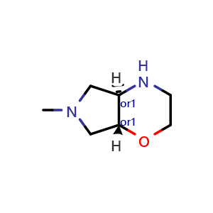 Chemical structure of trans-6-methyl-octahydropyrrolo[3,4-b][1,4]oxazine , CAS 1932524-85-0, AChemBlock S84350
