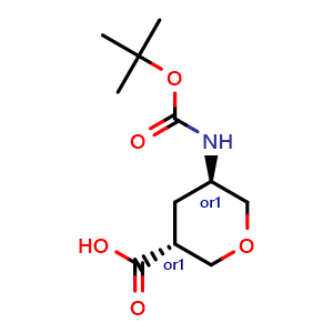 Chemical structure of trans-5-{[(tert-butoxy)carbonyl]amino}oxane-3-carboxylic acid , CAS 2375165-38-9, AChemBlock S84351