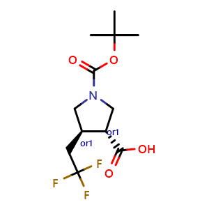 Chemical structure of trans-1-[(tert-butoxy)carbonyl]-4-(2,2,2-trifluoroethyl)pyrrolidine-3-carboxylic acid , CAS 2375165-92-5, AChemBlock S84368