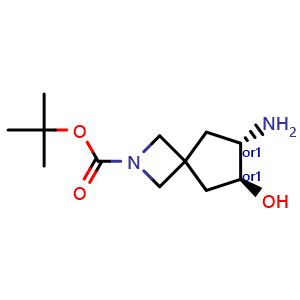 Chemical structure of tert-butyl trans-6-amino-7-hydroxy-2-azaspiro[3.4]octane-2-carboxylate , CAS 2375164-73-9, AChemBlock S84374