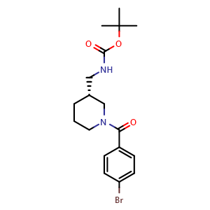 Chemical structure of tert-butyl N-{[(3R)-1-(4-bromobenzoyl)piperidin-3-yl]methyl}carbamate , CAS 2227197-32-0, AChemBlock S84409