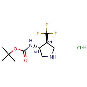 Chemical structure of tert-butyl N-[trans-4-(trifluoromethyl)pyrrolidin-3-yl]carbamate hydrochloride , CAS 2306247-59-4, AChemBlock S84424