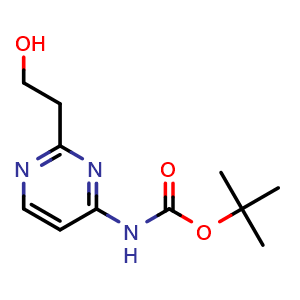 Chemical structure of tert-butyl N-[2-(2-hydroxyethyl)pyrimidin-4-yl]carbamate , CAS 2375193-81-8, AChemBlock S84446