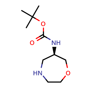 Chemical structure of tert-butyl N-[(6R)-1,4-oxazepan-6-yl]carbamate , CAS 2306245-70-3, AChemBlock S84455