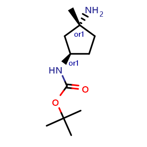 Chemical structure of tert-butyl N-[cis-3-amino-3-methyl-cyclopentyl]carbamate , CAS 2090712-08-4, AChemBlock S84491