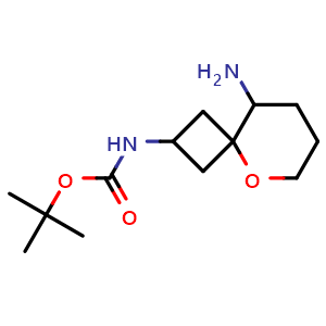 Chemical structure of tert-butyl N-(9-amino-5-oxaspiro[3.5]nonan-2-yl)carbamate , CAS 2306261-06-1, AChemBlock S84513