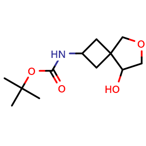 Chemical structure of tert-butyl N-(8-hydroxy-6-oxaspiro[3.4]octan-2-yl)carbamate , CAS 2306271-38-3, AChemBlock S84518