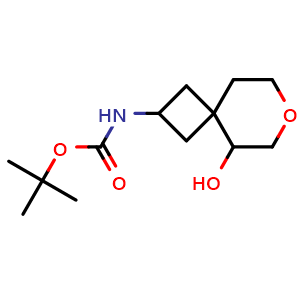Chemical structure of tert-butyl N-(5-hydroxy-7-oxaspiro[3.5]nonan-2-yl)carbamate , CAS 2306269-00-9, AChemBlock S84528