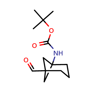 Chemical structure of tert-butyl N-(5-formylnorpinan-1-yl)carbamate , CAS 2375178-76-8, AChemBlock S84529