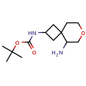 Chemical structure of tert-butyl N-(5-amino-7-oxaspiro[3.5]nonan-2-yl)carbamate , CAS 2306269-01-0, AChemBlock S84532