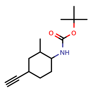 Chemical structure of tert-butyl N-(4-ethynyl-2-methyl-cyclohexyl)carbamate , CAS 2306261-34-5, AChemBlock S84534