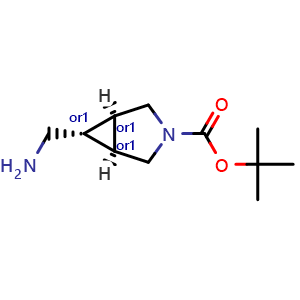 Chemical structure of tert-butyl endo-6-(aminomethyl)-3-azabicyclo[3.1.0]hexane-3-carboxylate , CAS 1272425-00-9, AChemBlock S84554