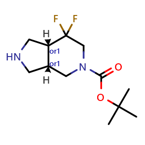 Chemical structure of tert-butyl cis-7,7-difluoro-2,3,3a,4,6,7a-hexahydro-1H-pyrrolo[3,4-c]pyridine-5-carboxylate , CAS 2306254-26-0, AChemBlock S84557