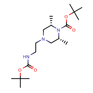 Chemical structure of tert-butyl cis-4-[2-(tert-butoxycarbonylamino)ethyl]-2,6-dimethyl-piperazine-1-carboxylate , CAS 2375165-29-8, AChemBlock S84559