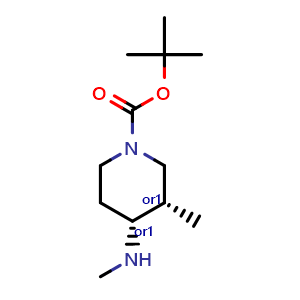 Chemical structure of tert-butyl cis-3-methyl-4-(methylamino)piperidine-1-carboxylate , CAS 2227198-49-2, AChemBlock S84560