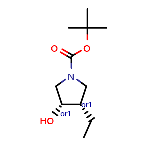 Chemical structure of tert-butyl cis-3-ethyl-4-hydroxypyrrolidine-1-carboxylate , CAS 2832231-52-2, AChemBlock S84562