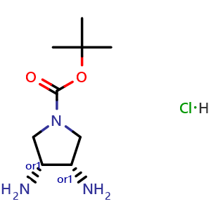 Chemical structure of tert-butyl cis-3,4-diaminopyrrolidine-1-carboxylate hydrochloride , CAS 2287346-75-0, AChemBlock S84566