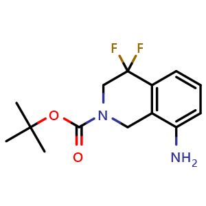 Chemical structure of tert-butyl 8-amino-4,4-difluoro-1,3-dihydroisoquinoline-2-carboxylate , CAS 2306275-45-4, AChemBlock S84573