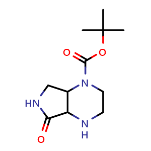 Chemical structure of tert-butyl 7-oxo-2,3,4a,5,6,7a-hexahydro-1H-pyrrolo[3,4-b]pyrazine-4-carboxylate , CAS 2375194-41-3, AChemBlock S84576