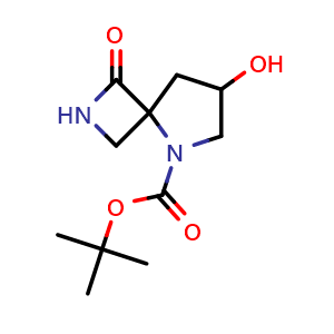 Chemical structure of tert-butyl 7-hydroxy-3-oxo-2,5-diazaspiro[3.4]octane-5-carboxylate , CAS 2306260-79-5, AChemBlock S84578