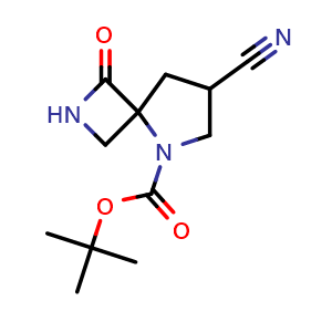 Chemical structure of tert-butyl 7-cyano-3-oxo-2,5-diazaspiro[3.4]octane-5-carboxylate , CAS 2306261-07-2, AChemBlock S84583