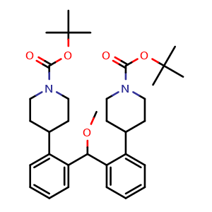 Chemical structure of tert-butyl 4-[2-[[2-(1-tert-butoxycarbonyl-4-piperidyl)phenyl]methoxymethyl]phenyl]piperidine-1-carboxylate , CAS 2375194-80-0, AChemBlock S84619