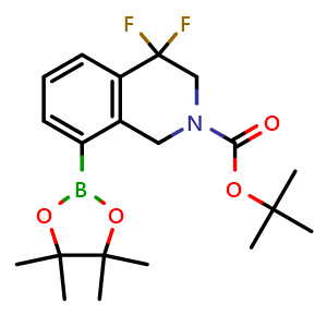 Chemical structure of tert-butyl 4,4-difluoro-8-(4,4,5,5-tetramethyl-1,3,2-dioxaborolan-2-yl)-1,3-dihydroisoquinoline-2-carboxylate , AChemBlock S84624
