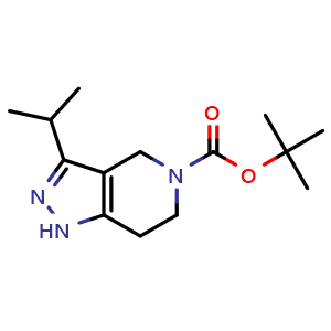 Chemical structure of tert-butyl 3-isopropyl-1,4,6,7-tetrahydropyrazolo[4,3-c]pyridine-5-carboxylate , CAS 2306265-24-5, AChemBlock S84636