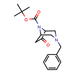 Chemical structure of tert-butyl 3-benzyl-6-oxo-3,8-diazabicyclo[3.2.1]octane-8-carboxylate , CAS 2306274-51-9, AChemBlock S84644