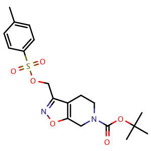 Chemical structure of tert-butyl 3-{[(4-methylbenzenesulfonyl)oxy]methyl}-4H,5H,6H,7H-[1,2]oxazolo[5,4-c]pyridine-6-carboxylate , CAS 2306274-54-2, AChemBlock S84652