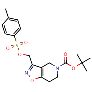 Chemical structure of tert-butyl 3-{[(4-methylbenzenesulfonyl)oxy]methyl}-4H,5H,6H,7H-[1,2]oxazolo[4,5-c]pyridine-5-carboxylate , CAS 2306276-52-6, AChemBlock S84653