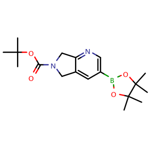 Chemical structure of tert-butyl 3-(tetramethyl-1,3,2-dioxaborolan-2-yl)-5H,6H,7H-pyrrolo[3,4-b]pyridine-6-carboxylate , AChemBlock S84665