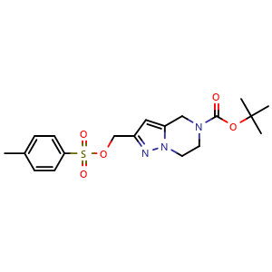Chemical structure of tert-butyl 2-{[(4-methylbenzenesulfonyl)oxy]methyl}-4H,5H,6H,7H-pyrazolo[1,5-a]pyrazine-5-carboxylate , CAS 2306274-60-0, AChemBlock S84678