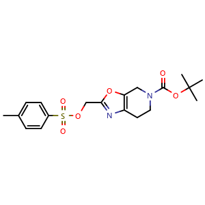 Chemical structure of tert-butyl 2-{[(4-methylbenzenesulfonyl)oxy]methyl}-4H,5H,6H,7H-[1,3]oxazolo[5,4-c]pyridine-5-carboxylate , CAS 2306274-97-3, AChemBlock S84679