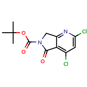 Chemical structure of tert-butyl 2,4-dichloro-5-oxo-5H,6H,7H-pyrrolo[3,4-b]pyridine-6-carboxylate , CAS 2306268-33-5, AChemBlock S84682