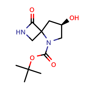 Chemical structure of tert-butyl (7R)-7-hydroxy-3-oxo-2,5-diazaspiro[3.4]octane-5-carboxylate , CAS 2375172-52-2, AChemBlock S84709