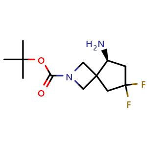 Chemical structure of tert-butyl (5S)-5-amino-7,7-difluoro-2-azaspiro[3.4]octane-2-carboxylate , CAS 2306248-16-6, AChemBlock S84723