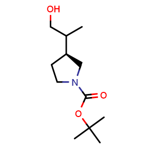 Chemical structure of tert-butyl (3S)-3-(2-hydroxy-1-methyl-ethyl)pyrrolidine-1-carboxylate , CAS 2306259-25-4, AChemBlock S84753