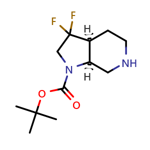 Chemical structure of tert-butyl (3aS,7aS)-3,3-difluoro-3a,4,5,6,7,7a-hexahydro-2H-pyrrolo[2,3-c]pyridine-1-carboxylate , CAS 2306248-60-0, AChemBlock S84762
