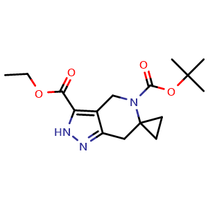 Chemical structure of O5-tert-butyl O3-ethyl spiro[4,7-dihydro-2H-pyrazolo[4,3-c]pyridine-6,1'-cyclopropane]-3,5-dicarboxylate , CAS 2306269-37-2, AChemBlock S84846