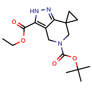 Chemical structure of O5-tert-butyl O3-ethyl spiro[4,6-dihydro-2H-pyrazolo[4,3-c]pyridine-7,1'-cyclopropane]-3,5-dicarboxylate , CAS 2306261-44-7, AChemBlock S84847